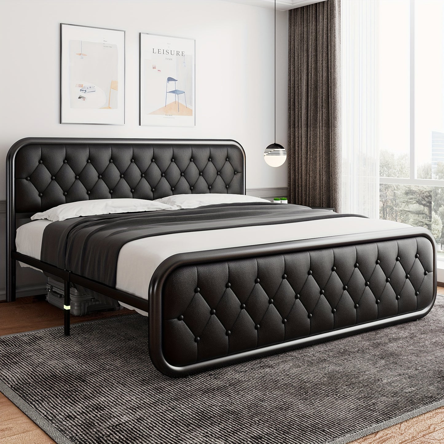 Valnase Metal Bed Frame, Platform Bed Frame with Faux Leather Headboard, Heavy-Duty Thicker Metal Steel Slats Support, 12'' Under-Bed Space, Easy Assembly