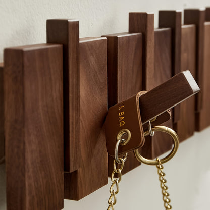 Modern Walnut Wooden, with 4/6/8/10/12 Hooks, Coat Rack, Hooks, Wall Mounted, Accordion, Entryway, Bedroom, Bathroom, Solid Wood, Smooth Polishing, Stable Adhere, Holds 22 Lbs, Floating Shelves