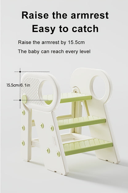 Kids Step Stool for Bathroom Sink & Toilet Potty Training, Adjustable 3-Step Toddler Stool with Handles & Non-Slip Surface, Learning Helper Tower for Kitchen Counter, Grey Coffee Green