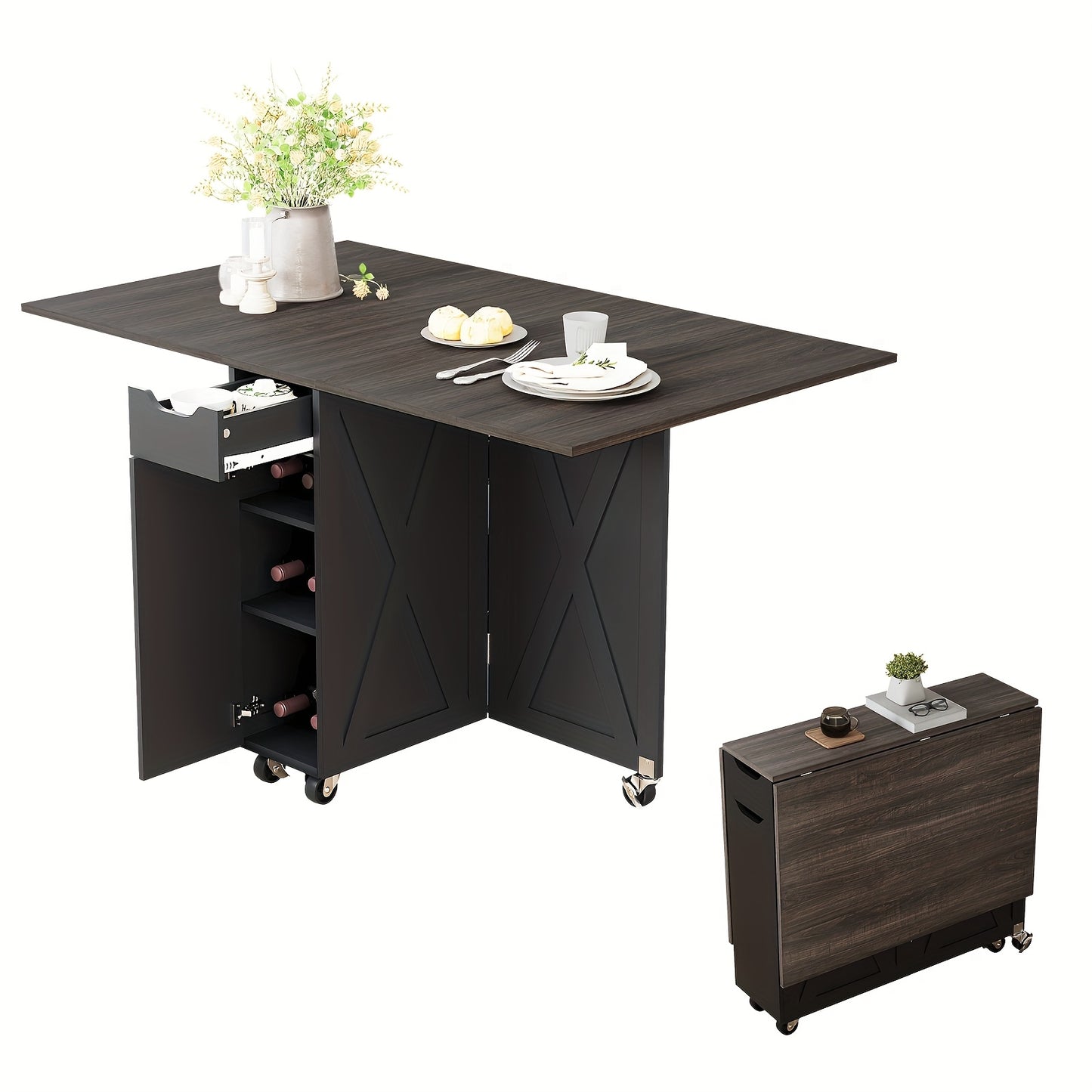 Dining Table for 4, Folding Dining Table Foldable Kitchen Table Farmhouse Dinner Table, Drop Leaf Tables for Small Spaces, Extendable Dining Room Table, Space Saving Rectangle Collapsible Table