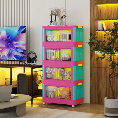 Foldable Rolling Storage Organizer 4 & 5 Tier with 360° Wheels & Magnetic Closure – Waterproof PP Stackable Shelf for Living Room, Bedroom, Kitchen & Office