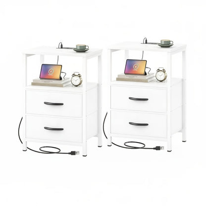 Floating Nightstand with USB & Type-C Quick Charge | 2 Adjustable Drawers, Built-In Socket, Space-Saving Bedside Table for Modern Bedroom – 1pc or 2pc Set, 4 Colors