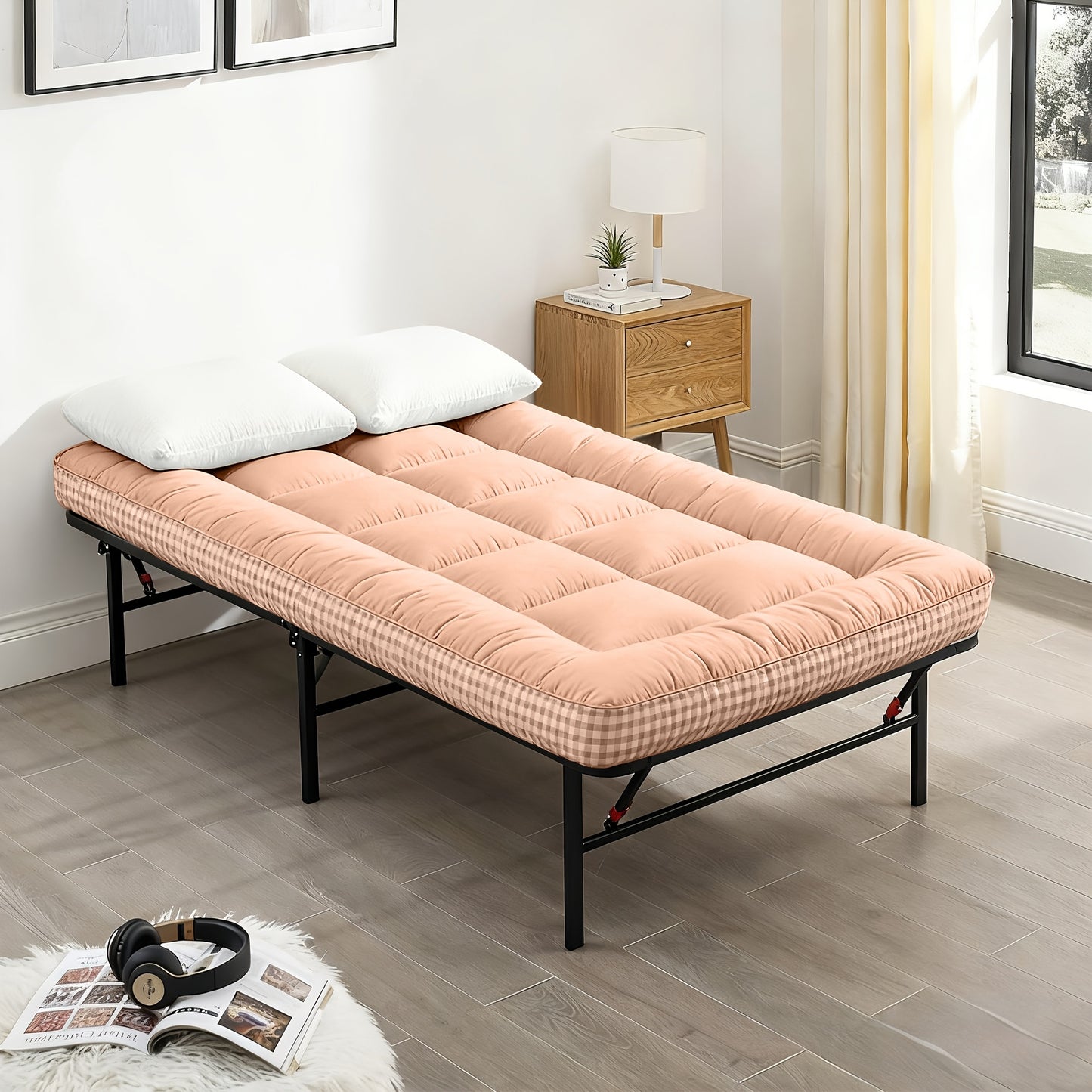 Folding Bed Topper Roll-Up | Soft Portable Mattress Pad for Bed Frame, Guest Room, Dorm & RV – Twin Full Queen King, Multiple Colors