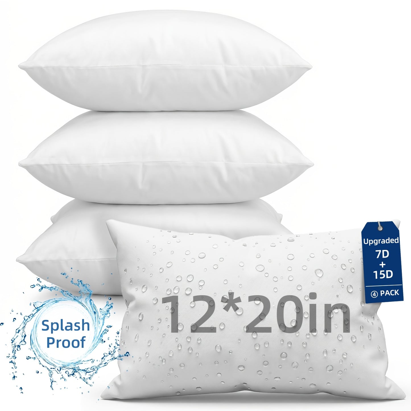 [Large Throw Pillows] 4pcs 18×18/20X20/12X20 in Pillow Inserts, Large Throw Pillows Insert, High Quality Couch Pillows, Square Pillow for Patio, Furniture, Bed, Living Room, Garden, White