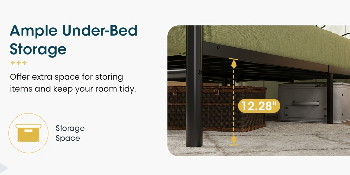 WEEWAY Metal Bed Frame with Headboard, Platform Bed with Butterfly Pattern Design Headboard & Footboard, No Box Spring Required, Easy Assembly