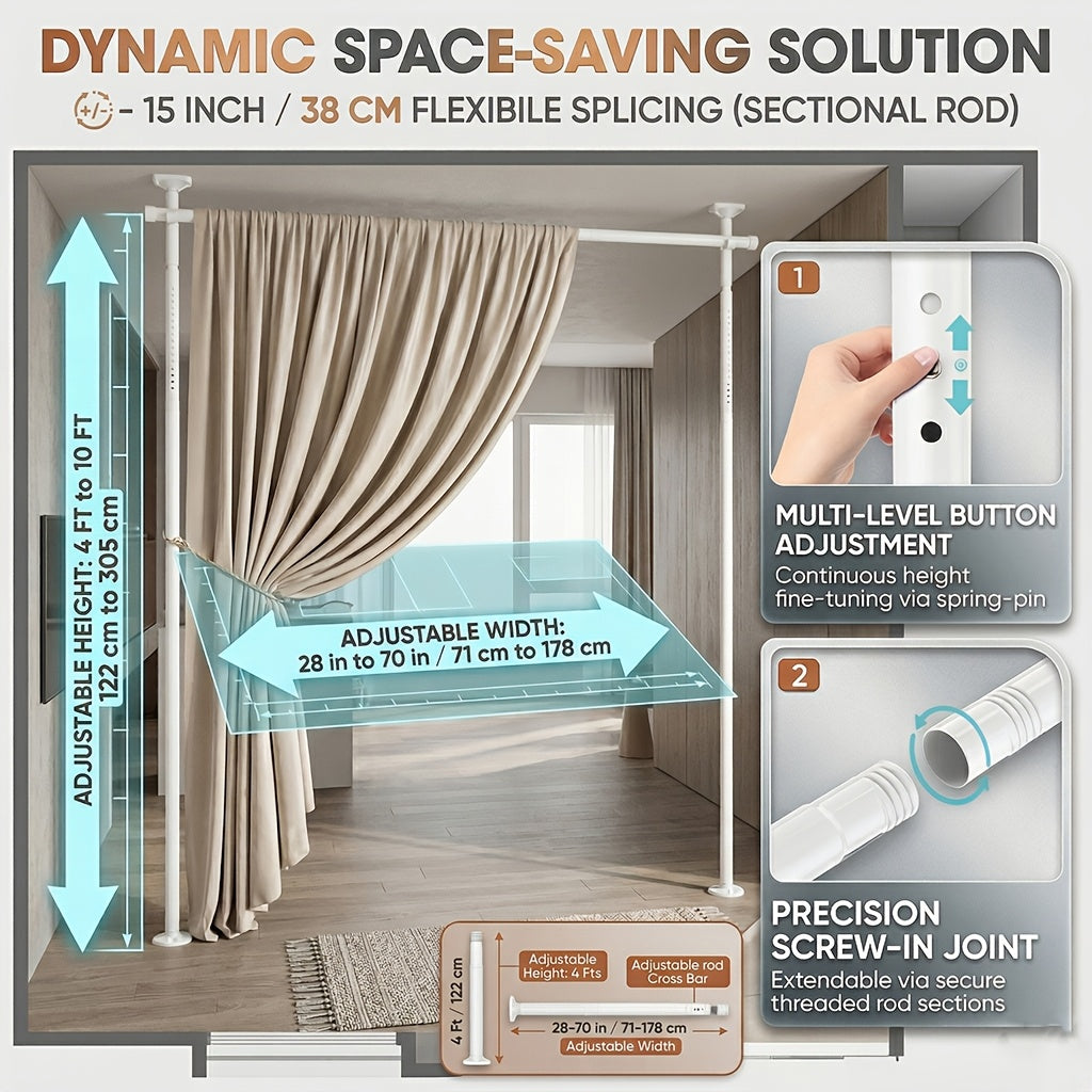 Adjustable Room Divider Curtain Rod | No Drilling Floor to Ceiling Tension Rod for Wide Space Partitions 28-171inch(W) x 48-120inch(H) - Heavy Duty Damage-Free Room Separation Solution for Home and Kitchen Furniture, Metal Classic Style