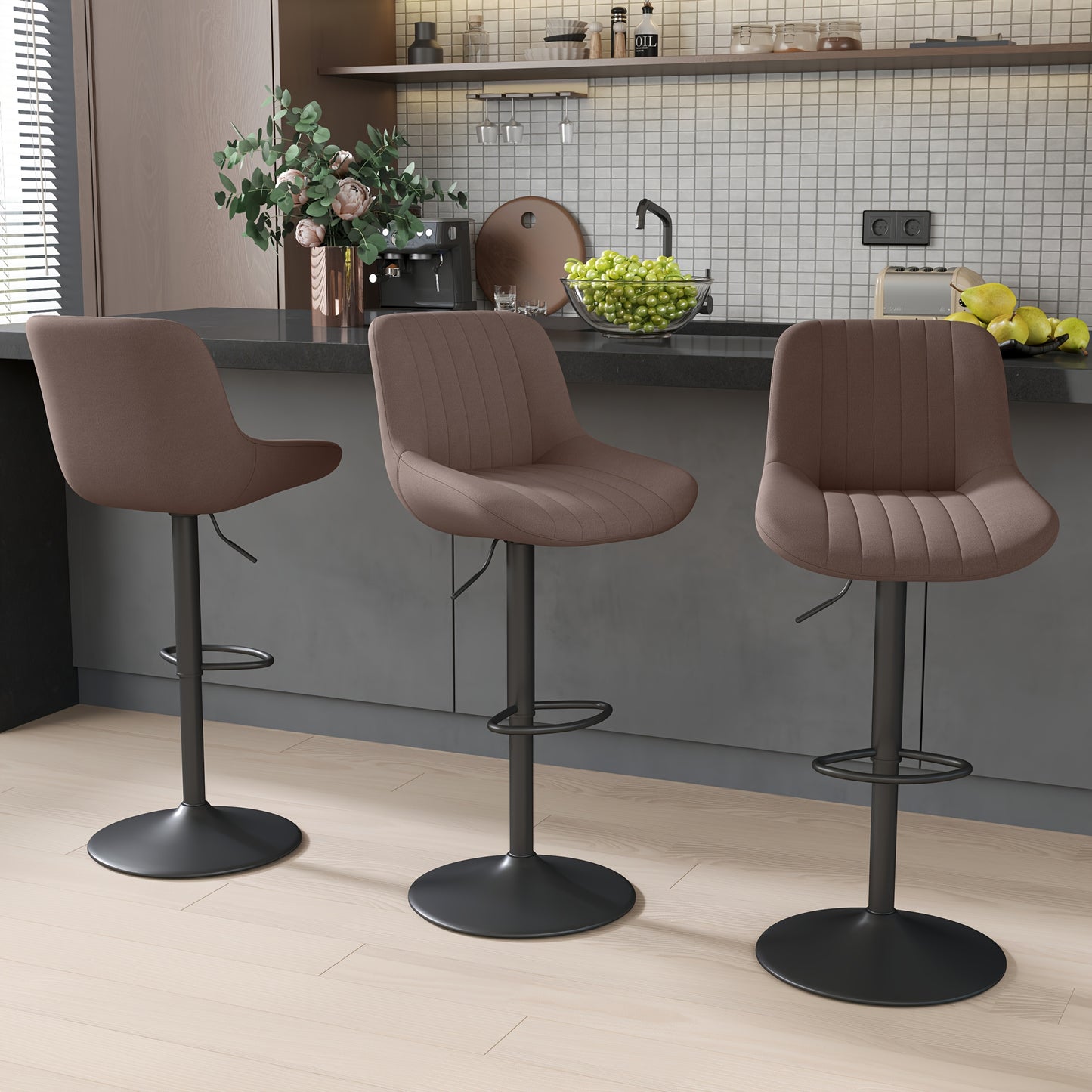 Bar Stool shown in the Brown, Set Of 3pcs option