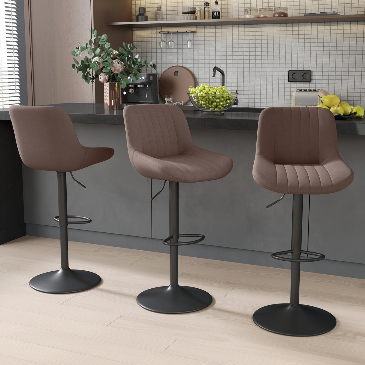 Bar Stool shown in the Brown, Set Of 3pcs option