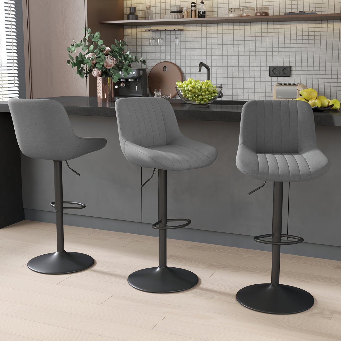 Bar Stool shown in the Dark Gray, Set Of 3pcs option