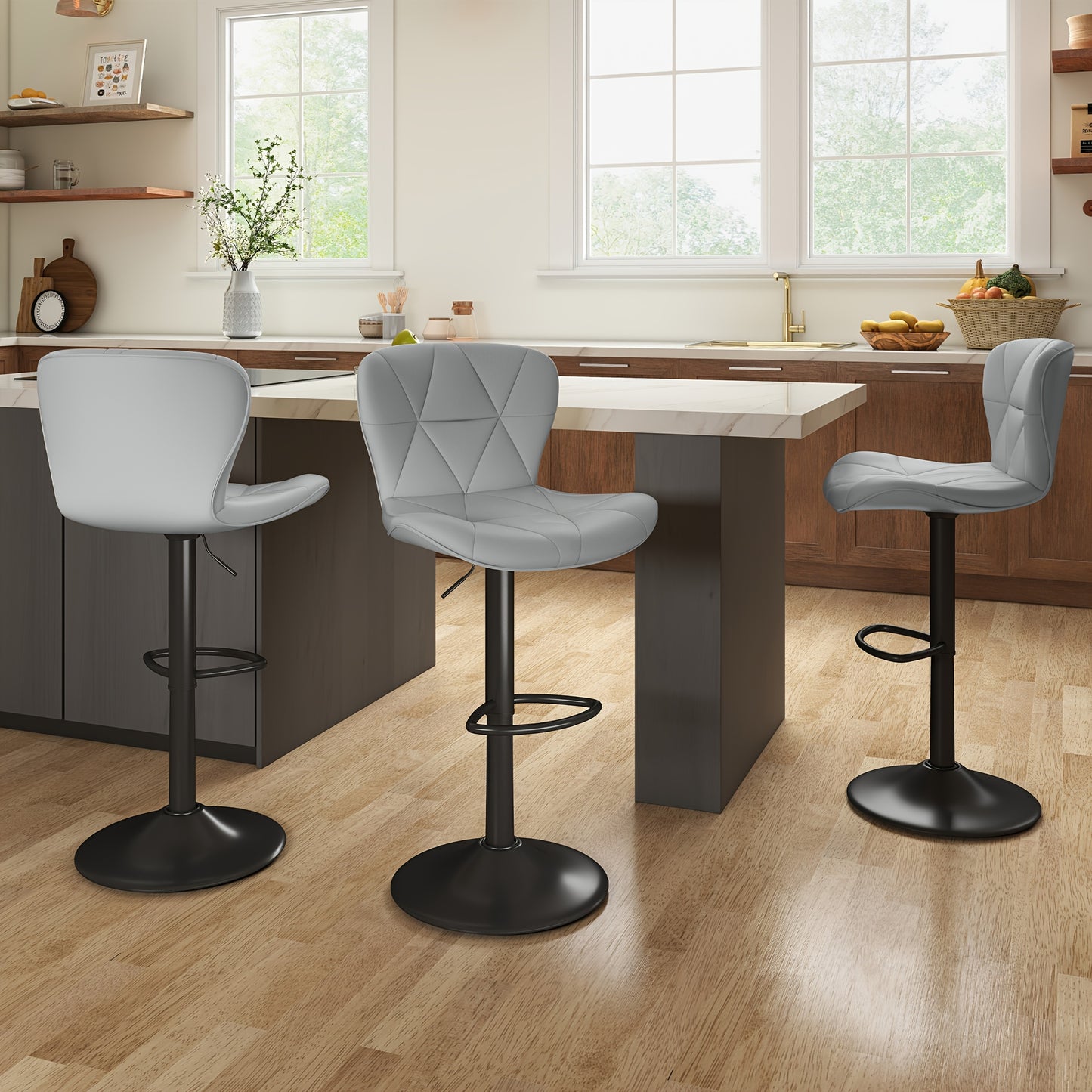 Bar Stool shown in the Light Grey, Set Of 3pcs option