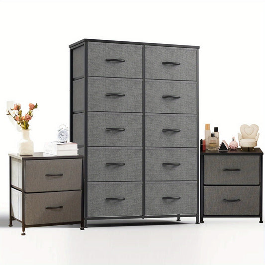 Dresser, 10 Drawer & 2-Drawer Nightstand Set - Modular Bedroom Storage Cabinet with Wooden shown in the main product view