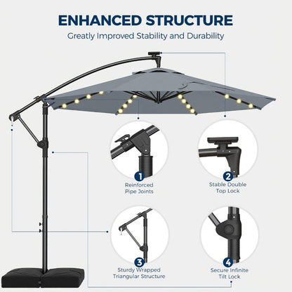 10-Foot Offset Patio Umbrella with LED Lighting and UV Protection detail image - detail view 6
