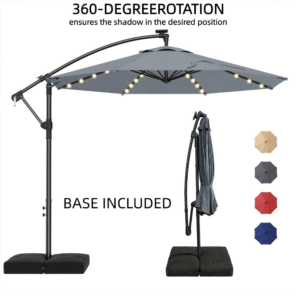 10-Foot Offset Patio Umbrella with LED Lighting and UV Protection detail image - detail view 9