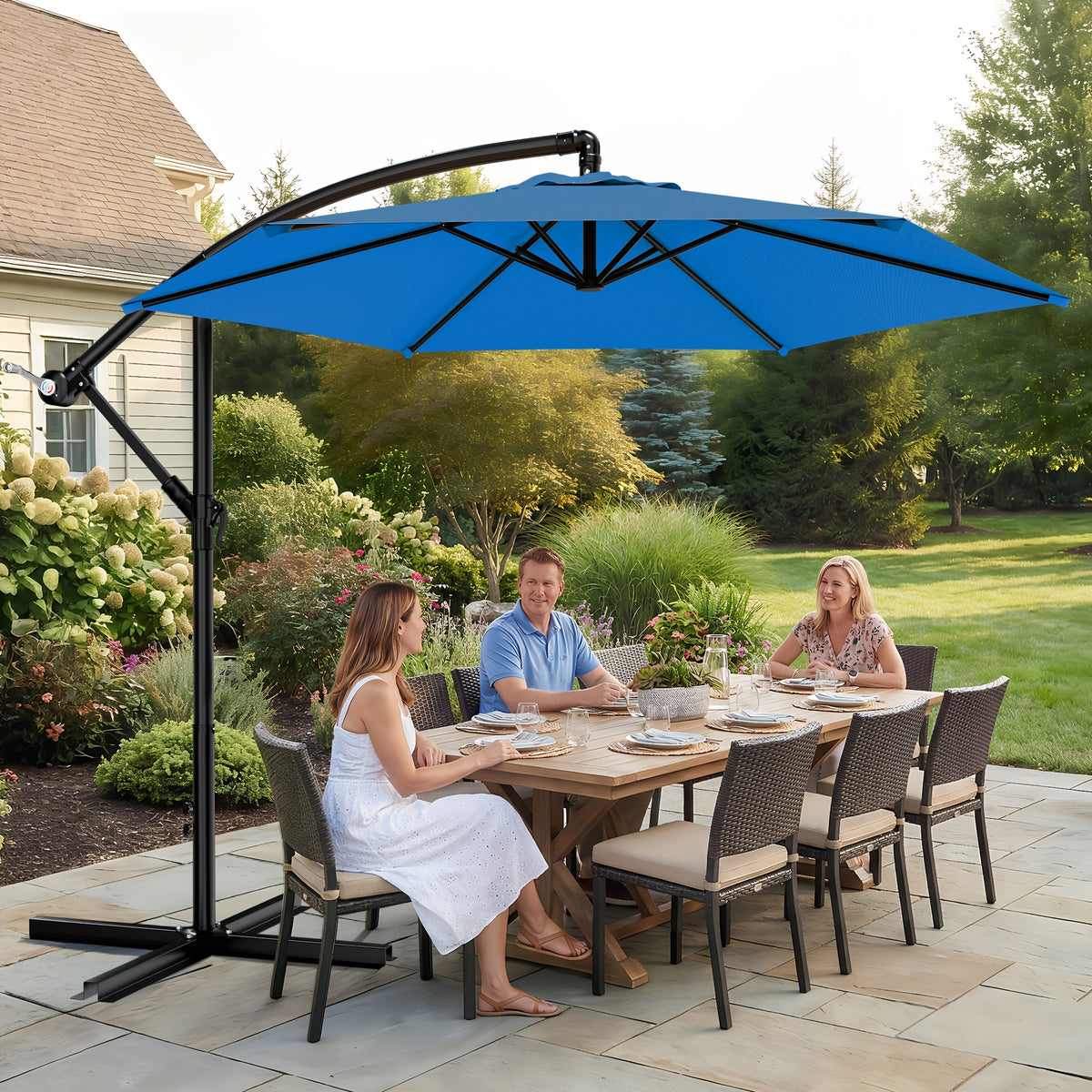 Patio Umbrella shown in the Royal Blue, 10ft option