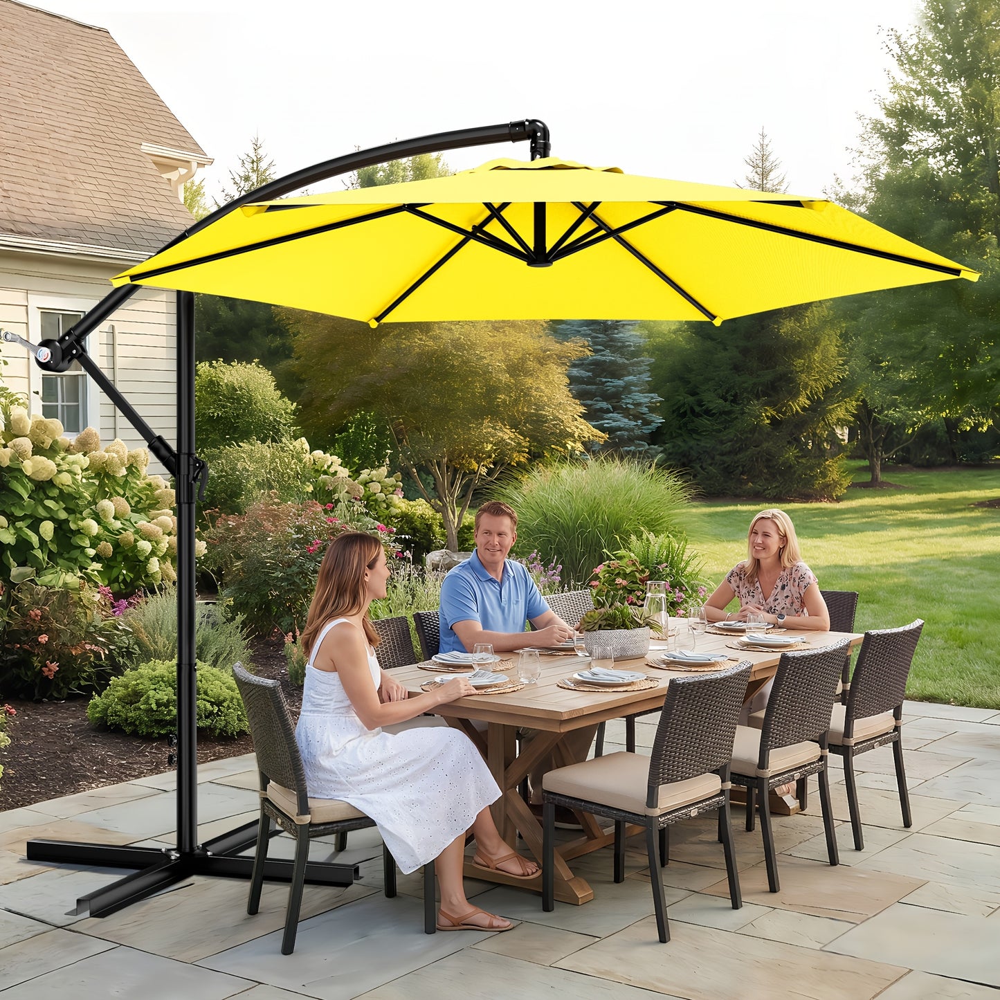 Patio Umbrella shown in the Yellow, 10ft option