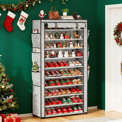 10-Tier Freestanding Shoe Rack with Dustproof Cover and Large-Capacity Storage detail image - detail view 11