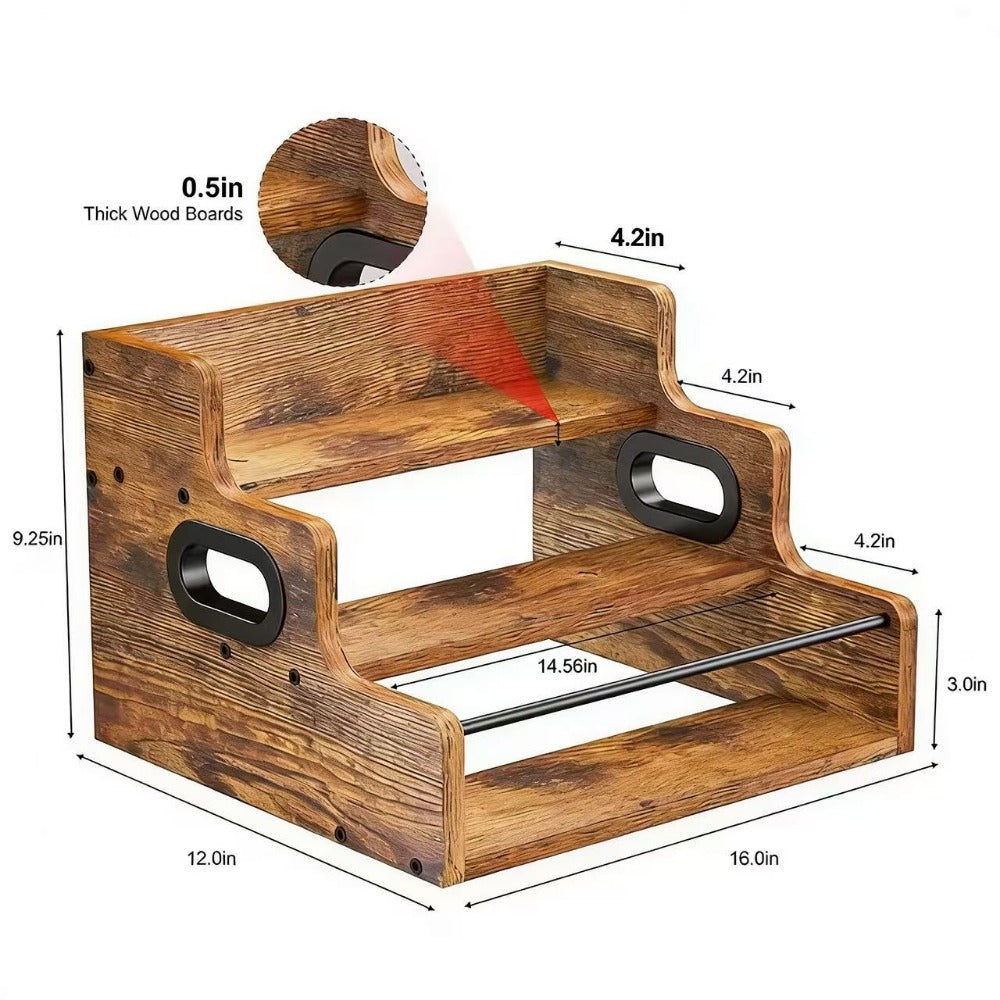 Solid Wood Countertop Liquor Bottle Display Shelf 3 Step Wine Rack Bar Organizer for Home Bar Whiskey Spirits Coffee Syrup Spice Rack