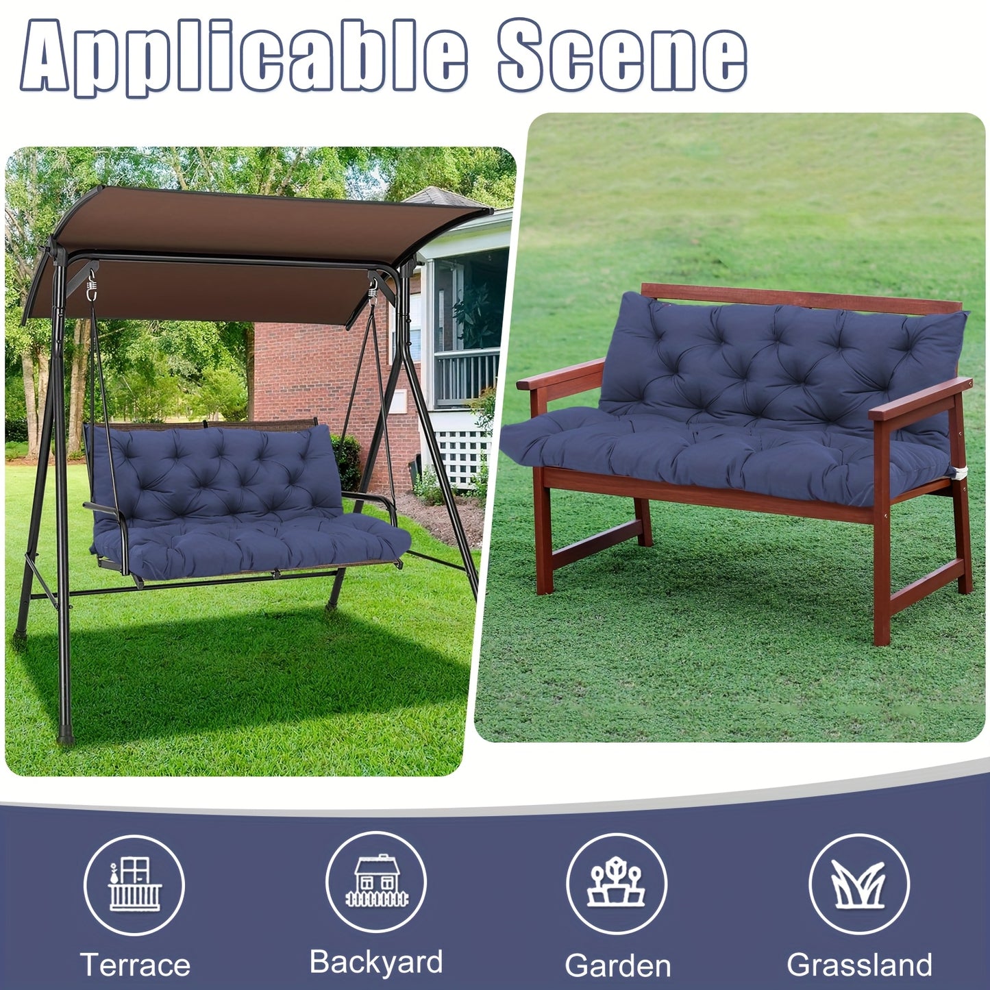 Premium 5" Thick Waterproof Outdoor Swing Cushions Sturdy Durable 2-3 Seat Replacement Porch Swing Cushions with Backrest And Ties Bench Cushion for Outdoor Furniture Backyard Patio