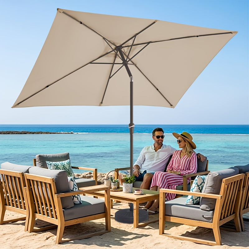 [UV Protection] 6.5X10 Ft Rectangular Patio Umbrella Outdoor Market Umbrella With Push Button Tilt And Crank, Rectangle Table Umbrella 6 Sturdy Ribs UV Protection For Pool Garden Backyard Deck