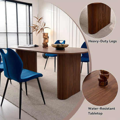 70.8" Oval Dining Table for 4 6 Person, Mid-century Modern Farmhouse Kitchen Table, Wood-grain Patterned Rustic Dinner Table for Breakfast Dining Reception Room(Only Table)