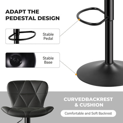 Swivel Bar Stools Set of 1/2/3/4, Adjustable Height Faux Leather Upholstered Counter Stools with Back & Thickened Cushion, Modern Island Barstools for Kitchen, Restaurant & Home Bar – Black White Gray Khaki