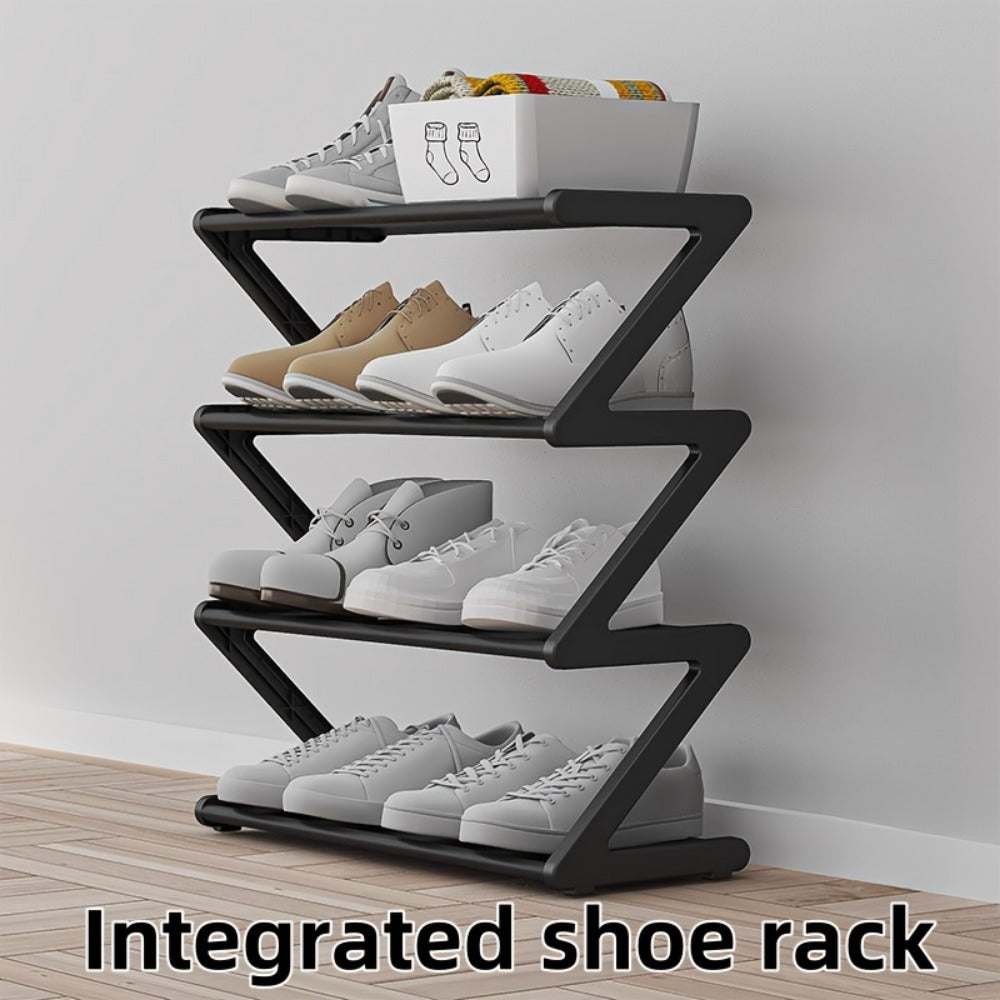 Stackable Shoe Rack 4 Tier Z-Shaped Organizer with Independent Storage Boxes, Fabric Entryway Shelf for Living Room Bedroom Closet, Black White Pink