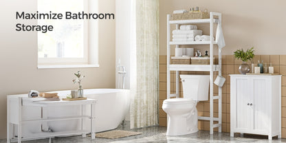 Three-Level Shelf Unit for Above The Toilet - Bathroom Organizer That Resists Rust with Adjustable Shelves | Space-Efficient Storage for Towels, Toilet Paper, And Tissues, Vertical Display for Toiletries & Convenient Access