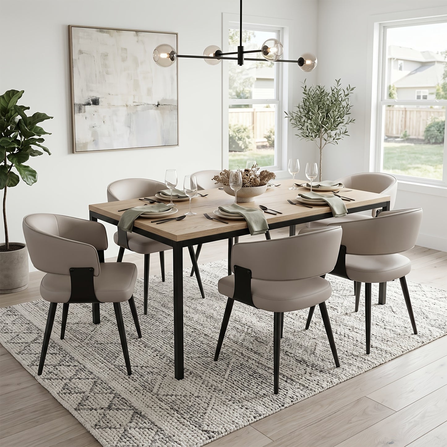 Modern Dining Chairs Set Of 2, Faux Leather Upholstered Kitchen Chairs With Curved Back And Metal Legs, Mid Century Chairs For Dining Room, Kitchen