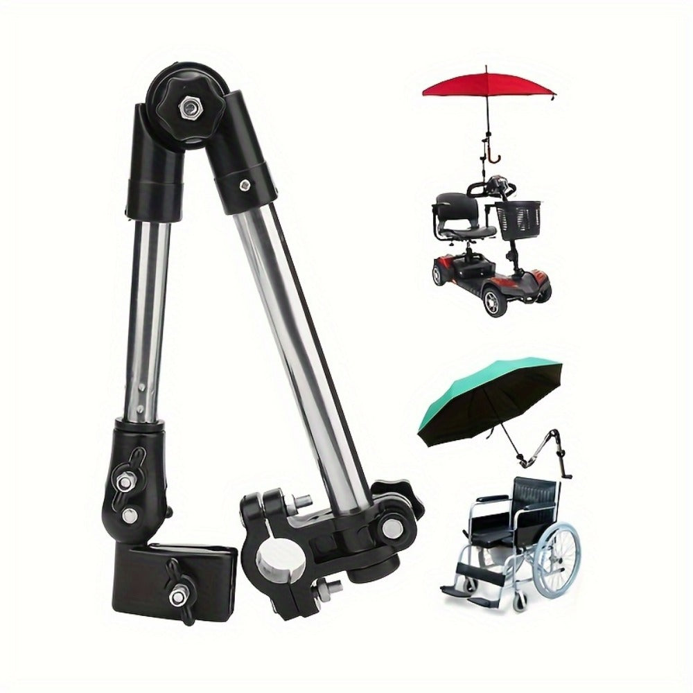 Adjustable Stainless Steel Umbrella Stand with 180° Swivel & Foldable Design – Universal Heavy Duty Metal Clamp for Wheelchair, Bicycle, Stroller & Chair, Sun & Rain Protection Outdoor Accessory