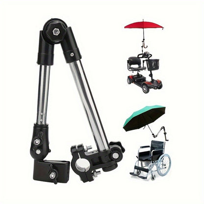 Adjustable Stainless Steel Umbrella Stand with 180° Swivel & Foldable Design – Universal Heavy Duty Metal Clamp for Wheelchair, Bicycle, Stroller & Chair, Sun & Rain Protection Outdoor Accessory
