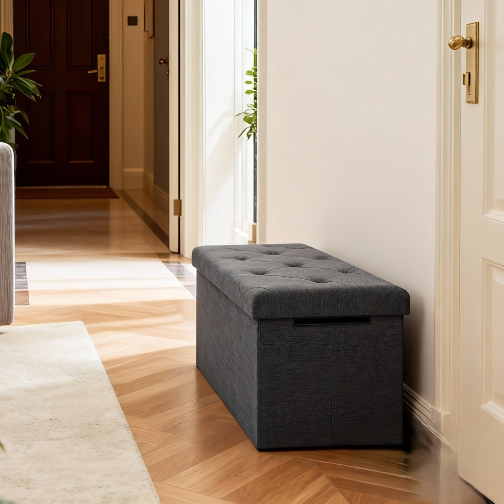 Storage Ottoman Bench with Lid – Upholstered Folding Foot Rest Stool 660 lbs, Hardwood Frame for Living Room Bedroom Office, Classic Style in Black Brown Beige Gray Pink Blue
