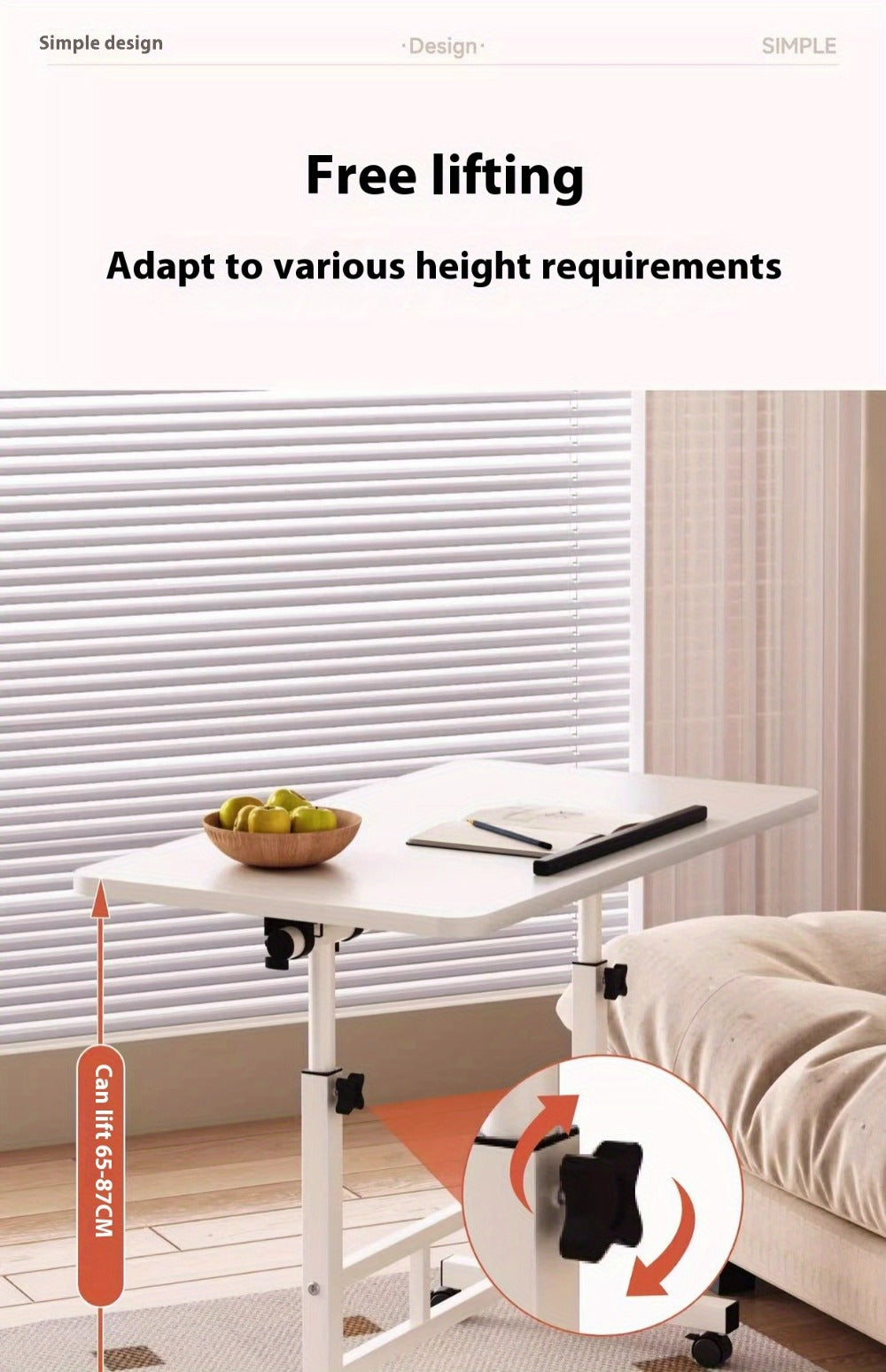 Adjustable Tilt Foldable Standing Desk 32"x16" – Portable Mobile Laptop Rolling Desk with Height Adjustment, Compact Sit-Stand Workstation, White