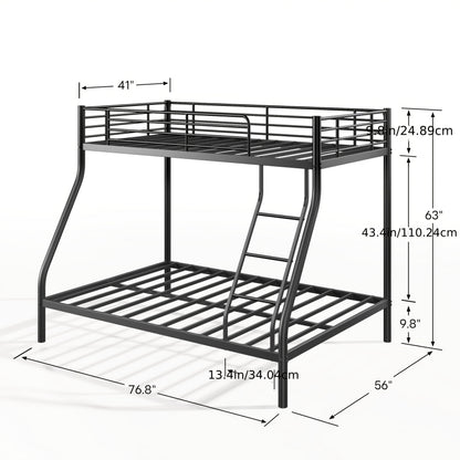 Bunk Beds Twin Over Twin/Full Size, Heavy Duty Metal Bunk Bed Frame With Angled Ladder For Spaces-Saving, Smooth Rounded Edges, Noise Free & Easy Assembly, Black
