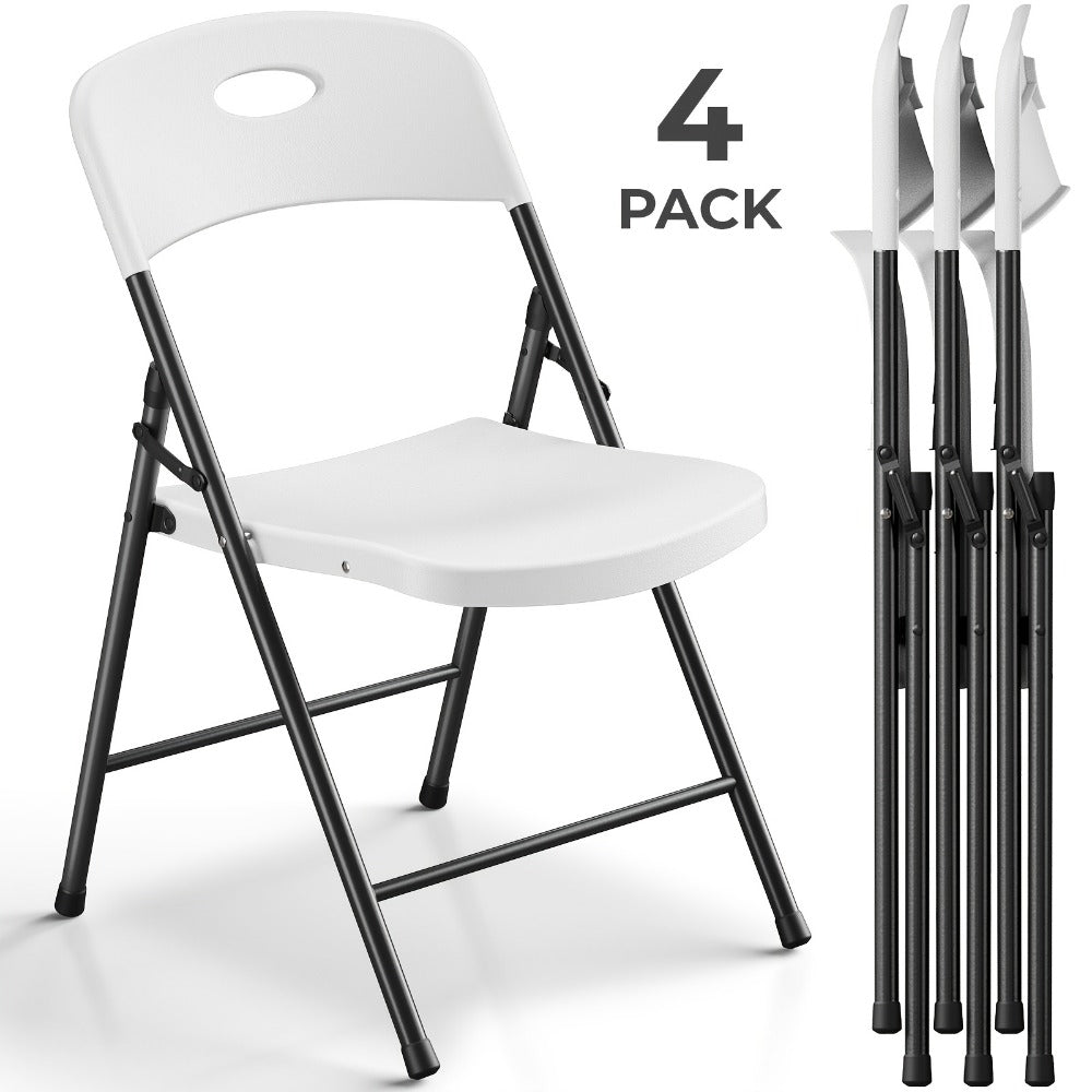Folding Chairs Set of 4 Stackable Plastic with Iron Frame, 300 lbs Capacity for Indoor Outdoor Party Wedding Patio Garden & Meeting Room