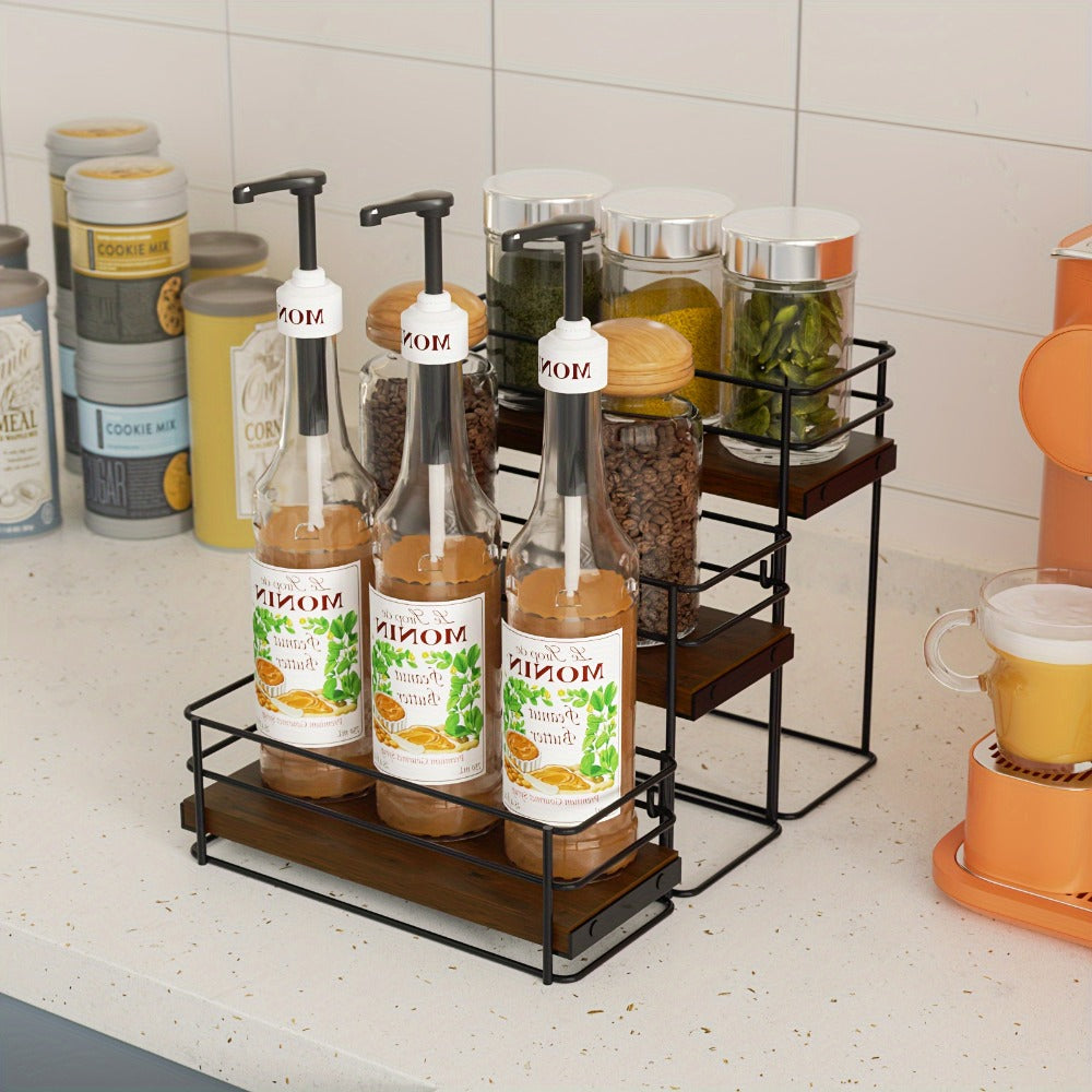 3-Tier Bottle Organizer Rack for Coffee Bar - Countertop Syrup Holder, Liquor Display Stand, No Assembly Required, Kitchen Storage Shelf