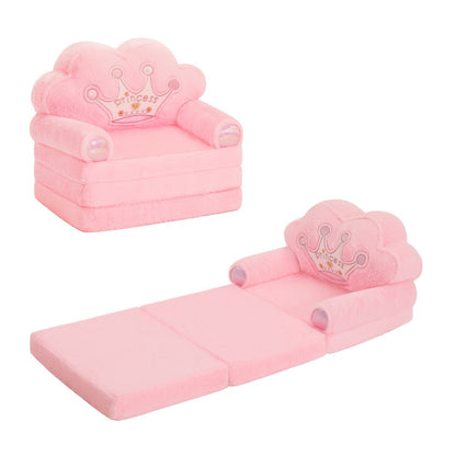 Foldable Kids Sofa Chair, 2-In-1 Toddler Couch Lounger, Luxury Bronzing Faux Rabbit Fur Plush Memory Foam Sofa with Pillow, Machine Washable Cover, Nursery Playroom Seating, Ideal Birthday Gift