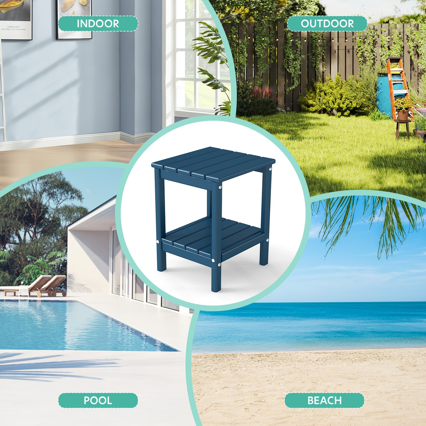 [HDPE Adirondack Side Table] Weather Resistant HDPE Adirondack Side Table | Outdoor Rectangular End Table for Adirondack Chair, Patio, Pool, Garden | 14 x 13 Inch Camping Accessories & Patio Furniture