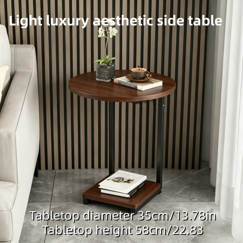 2-Layer Metal Side Table with Storage Shelf Compact Modern Light Luxury Sofa Bedside End Table Space Saving for Living Room Bedroom 7 Finishes