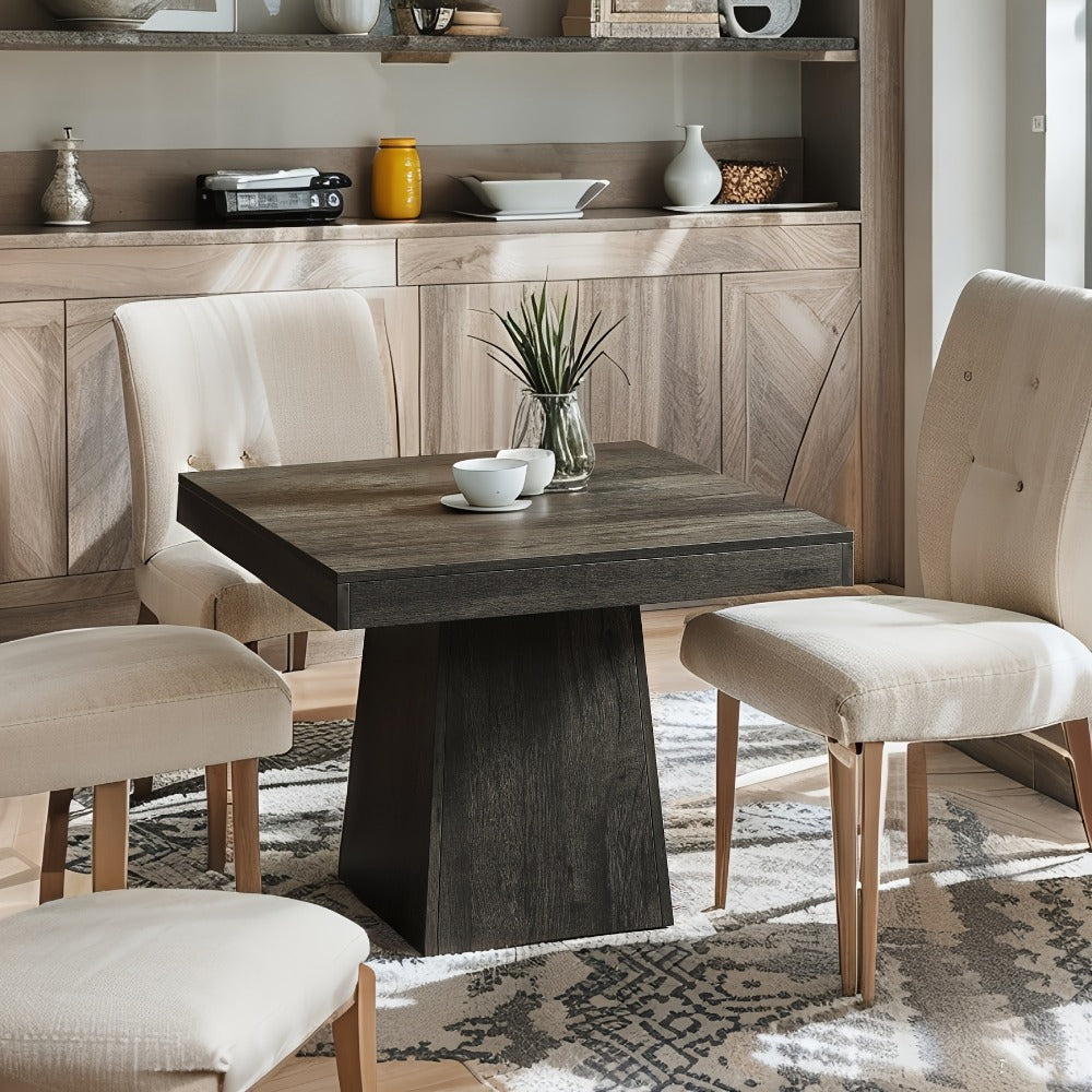 Square Dining Table for 4 with Pedestal Base – 31.5" Farmhouse Kitchen Table, Grey Wood Grain, Compact Small Space Dining Table for Apartment, Easy Assembly
