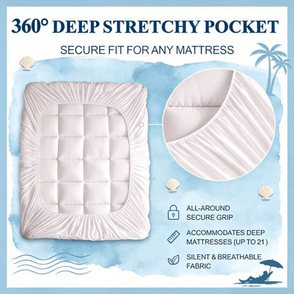 Cooling Mattress Topper Pillow Top Deep Pocket Fit Microfiber Cover Machine Washable – 6 Colors Twin Full Queen King Cal King for Hot Sleepers