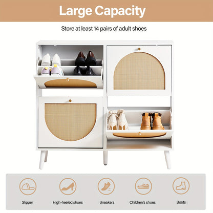 Shoe Storage Cabinet, with 2/4 Flip Drawers, Space-Saving Hidden Organizer with Detachable Shelves, Compact Design, Freestanding Entryway Hallway Furniture for Porch/Living Room Closet, Perfect for Gift