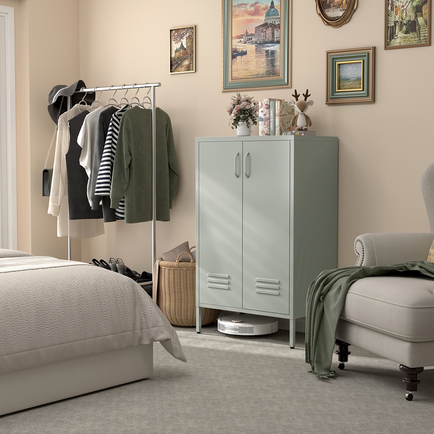 Metal Locker Storage Cabinet, Black Accent, Pantry Cabinet with Doors, Locker for Living Room, Kitchen, Office