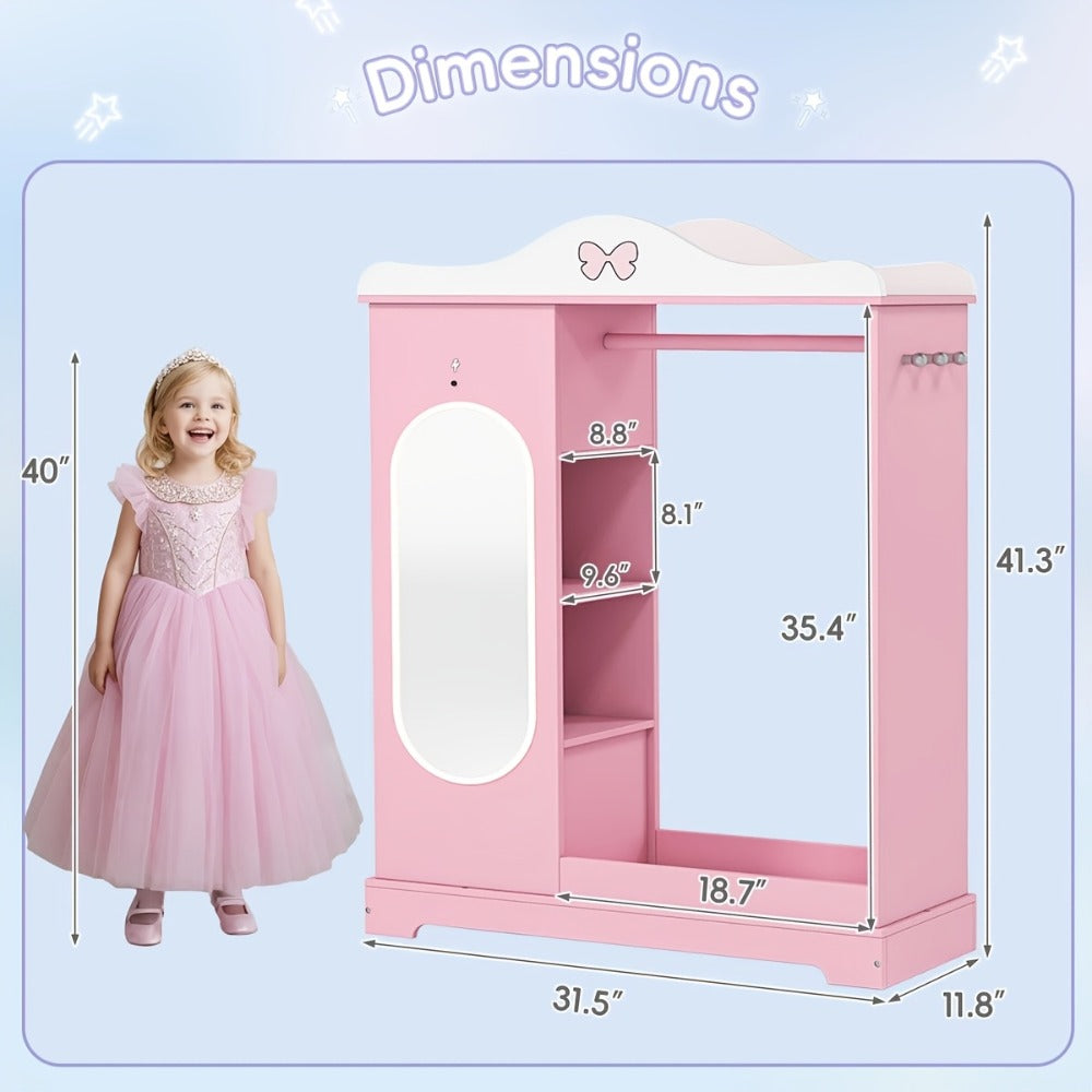 Kids Armoire with Jewelry Cabinet, Kids Dress Up Storage wth Shelves, Girls Wardrode Costume Organizer with Mirror, Children Closet with Armoire for Bedroom, Kids Room, Girls, Kids Room Furniture, Bedroom Storage, Stylish Kids Wardrobe, Playful Design, Ha
