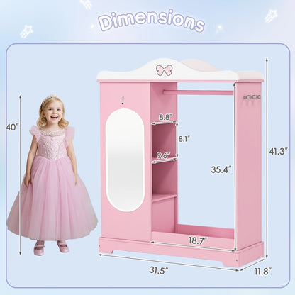 Kids Armoire with Jewelry Cabinet, Kids Dress Up Storage wth Shelves, Girls Wardrode Costume Organizer with Mirror, Children Closet with Armoire for Bedroom, Kids Room, Girls, Kids Room Furniture, Bedroom Storage, Stylish Kids Wardrobe, Playful Design, Ha
