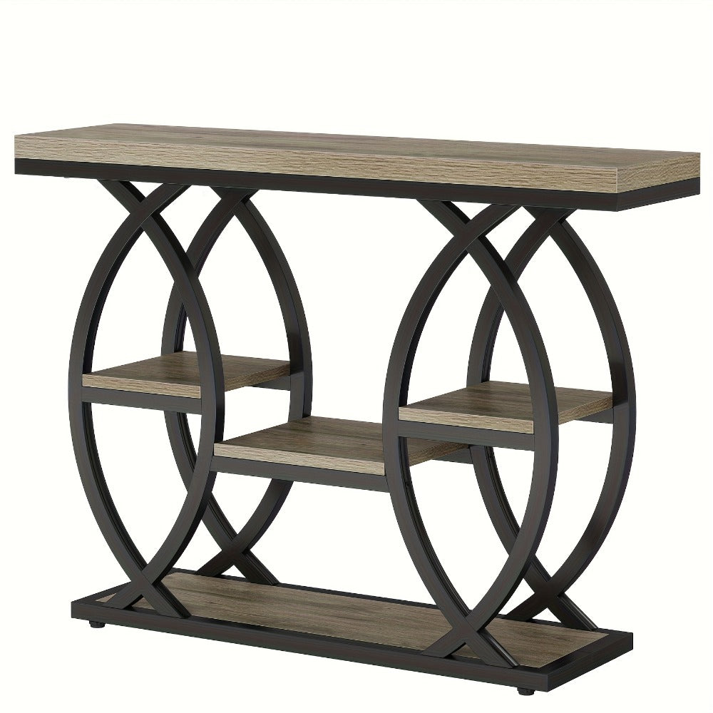 Console Table 39 Inch with 4-Tier Storage Shelves, Narrow Entryway Sofa Table Wood & Metal Frame for Hallway, Living Room & Small Spaces