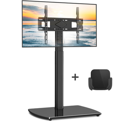 Swivel TV Floor Stand with Mount for Apple TV/Roku Ultra, Universal for 32-65 Inch LCD LED Flat Screen, Height Adjustable TV Mount Stand with Shelf, Space Saving Corner TV Stand for Home Office,C