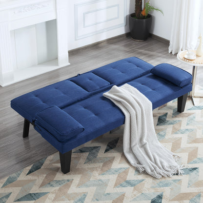 65 Inch Modern Foldable Sofa Bed, Adjustable Lounge Chair with Detachable Armrests And Two Cup Holders for Double Occupancy in The Living Room, Convertible Into a Bed