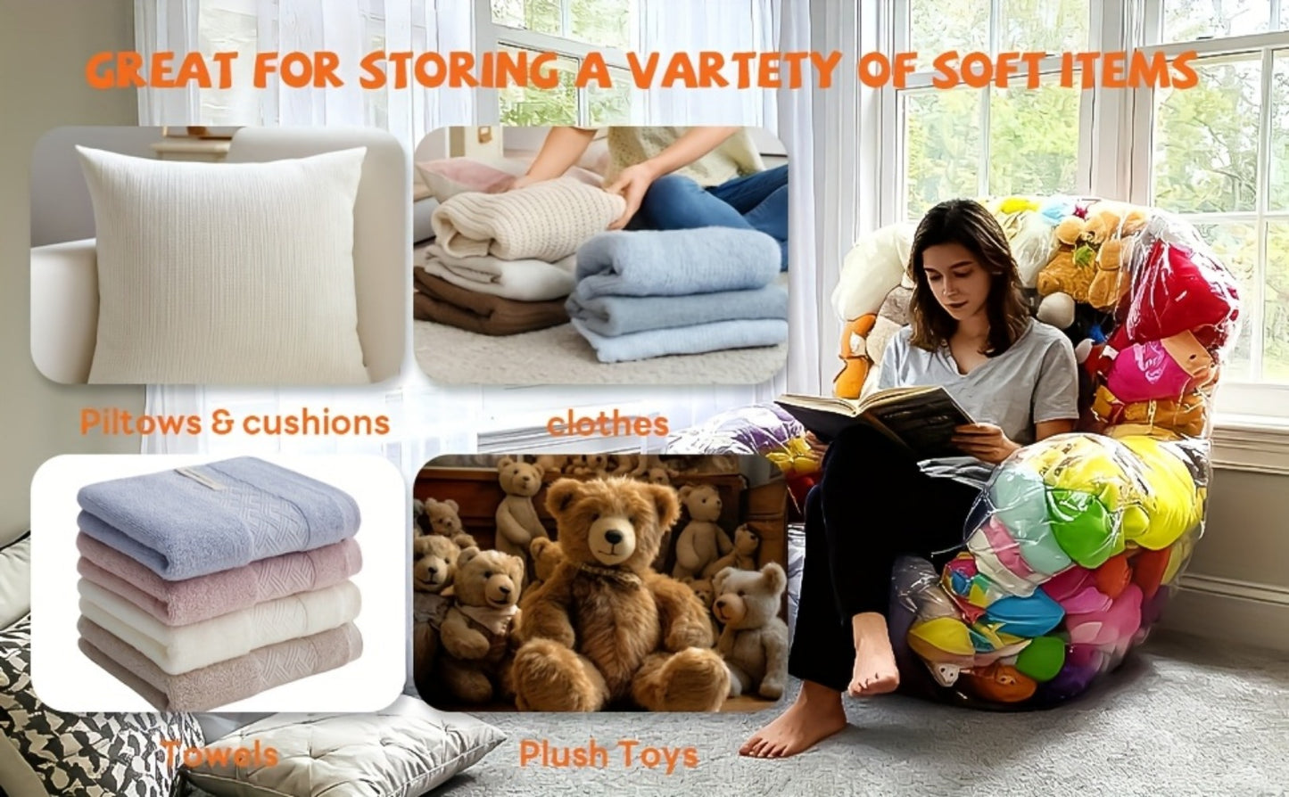 Large Capacity Transparent PVC Plush Toy Storage Sofa - Stuffed Animal and Doll Organizer for Toy Room and Playroom Easy Clean Durable