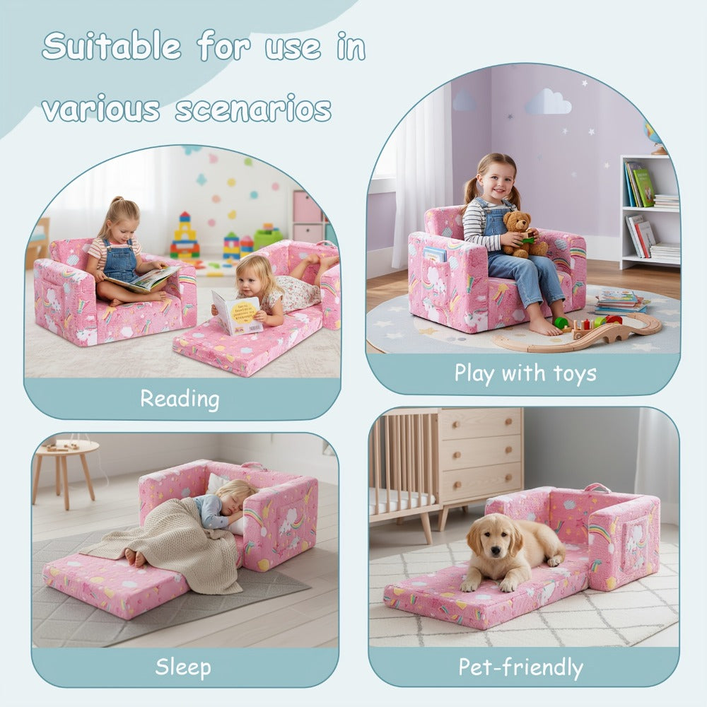Tiita Kids' Convertible Couch, Sofa Bed Chairs, 2-In-1 Plush Chair for Children, Folding Sofas That Transform Into Loungers, Cozy Armrest Chair Bed Sofa for Boys Or Girls