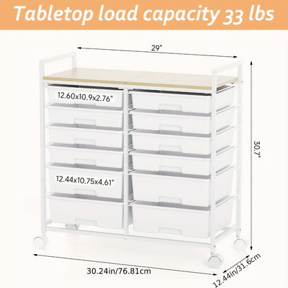 12-Drawer Rolling Storage Cart with Locking Wheels and 360° Swivel detail image